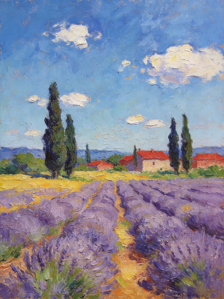 Hand Painted Wall Art Paintings, Provence Lavender Flower Field Delight, Buy Paintings Online, Original Landscape Art, Heavy Texture Oil Paintings-Art Painting Canvas