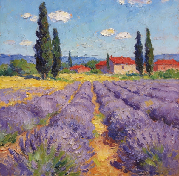 Hand Painted Wall Art Paintings, Provence Lavender Flower Field Delight, Buy Paintings Online, Original Landscape Art, Heavy Texture Oil Paintings-Art Painting Canvas