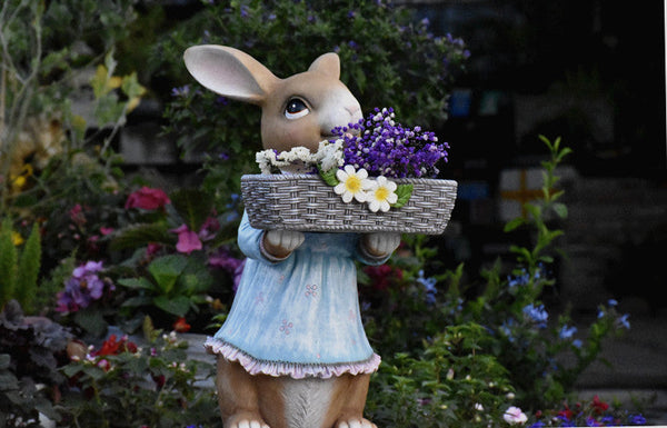 Garden Ornaments, Large Rabbit Statues for Garden, Bunny Flowerpot, Villa Outdoor Gardening Ideas, Modern Animal Garden Sculptures-Art Painting Canvas
