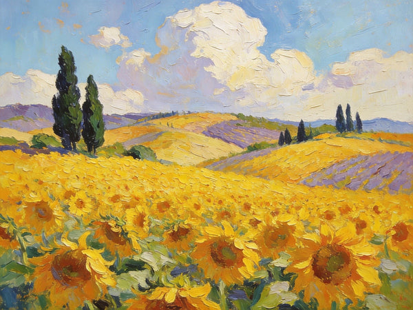 Landscape Canvas Paintings, Scenic Provence Sunflower Field Landscape, Original Landscape Paintings, Buy Paintings Online, Hand Painted Canvas Art-Art Painting Canvas