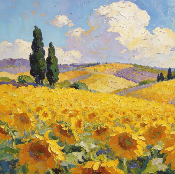 Landscape Canvas Paintings, Scenic Provence Sunflower Field Landscape, Original Landscape Paintings, Buy Paintings Online, Hand Painted Canvas Art-Art Painting Canvas