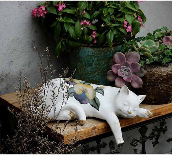 Lovely Cat Statue for Garden Ornament, Sleeping Cats Resin Statues, Garden Courtyard Decoration, Villa Outdoor Decor Gardening Ideas, House Warming Gift-Art Painting Canvas