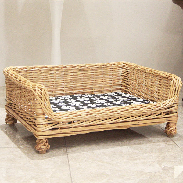 Hand Woven Rattan Cat Beds, Extra Large Natural Wicker Dog Bed with Washable Cushion for Indoor Cats and Dogs-Art Painting Canvas
