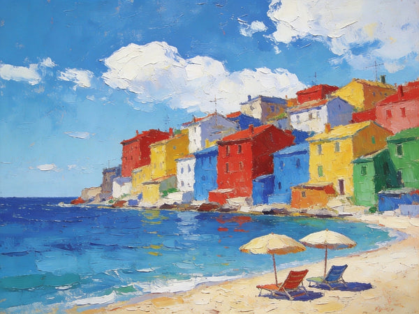 Small Landscape Paintings on Canvas, Coastal Town Charming Landscape, Landscape Canvas Paintings, Hand Painted Canvas Art, Heavy Texture Oil Paintings, Original Oil Paintings-Art Painting Canvas