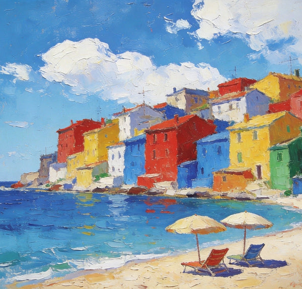 Small Landscape Paintings on Canvas, Coastal Town Charming Landscape, Landscape Canvas Paintings, Hand Painted Canvas Art, Heavy Texture Oil Paintings, Original Oil Paintings-Art Painting Canvas