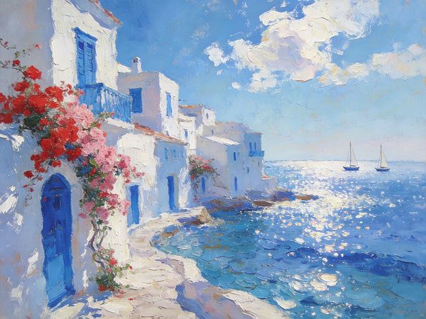 Idyllic Aegean Landscape, Small Oil Paintings, Heavy Texture Artwork, Hand Painted Canvas Art, Landscape Canvas Paintings, Original Canvas Paintings-Art Painting Canvas