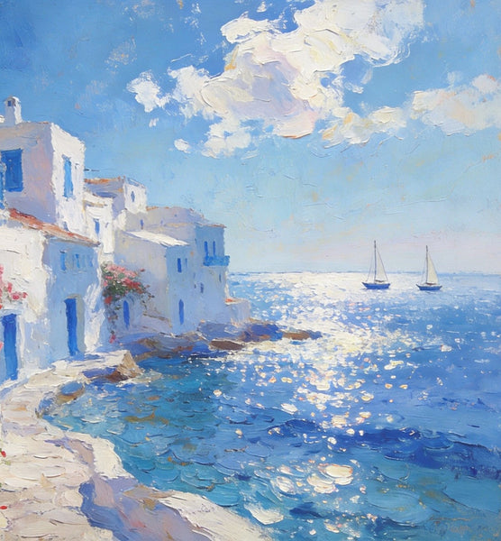 Idyllic Aegean Landscape, Small Oil Paintings, Heavy Texture Artwork, Hand Painted Canvas Art, Landscape Canvas Paintings, Original Canvas Paintings-Art Painting Canvas