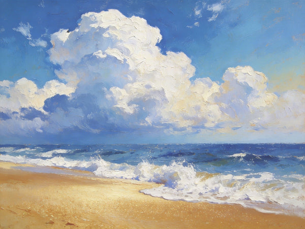 Sun and Sand Serenity, Seashore Beach Painting, Hand Painted Canvas Art, Small Oil Paintings, Original Landscape Paintings, Buy Painting Online, Heavy Texture Artwork-Art Painting Canvas