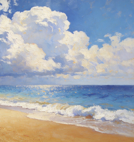 The Beach in the Afternoon, Small Landscape Paintings on Canvas, Landscape Canvas Paintings, Hand Painted Canvas Art, Heavy Texture Oil Paintings, Original Oil Paintings-Art Painting Canvas