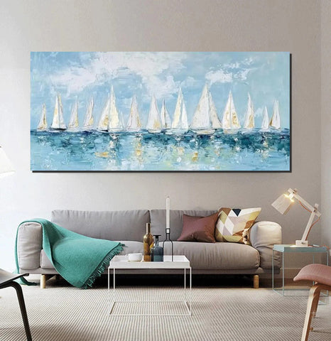 Large Wall Art Ideas for Living Room, Paintings for Living Room, Acrylic Painting on Canvas, Modern Paintings for Bedroom, Sail Boat Painting, Original Canvas Art-Art Painting Canvas