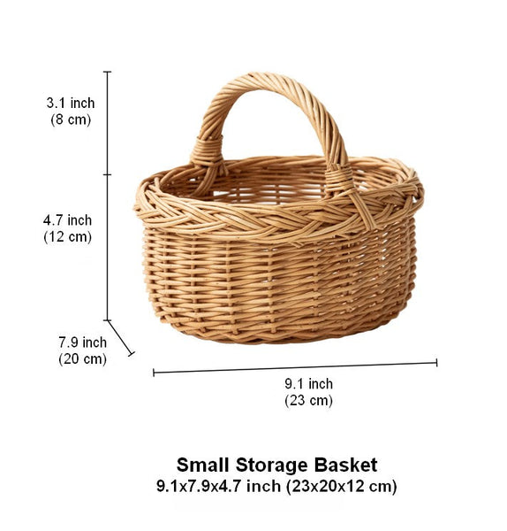 Small Kitchen Storage Baskets, Picnic Storage Basket with Handle, Hand-woven Wicker Storage Basket, Natural Fruit Basket, Willow Weaving Baskets for Vegetable-Art Painting Canvas