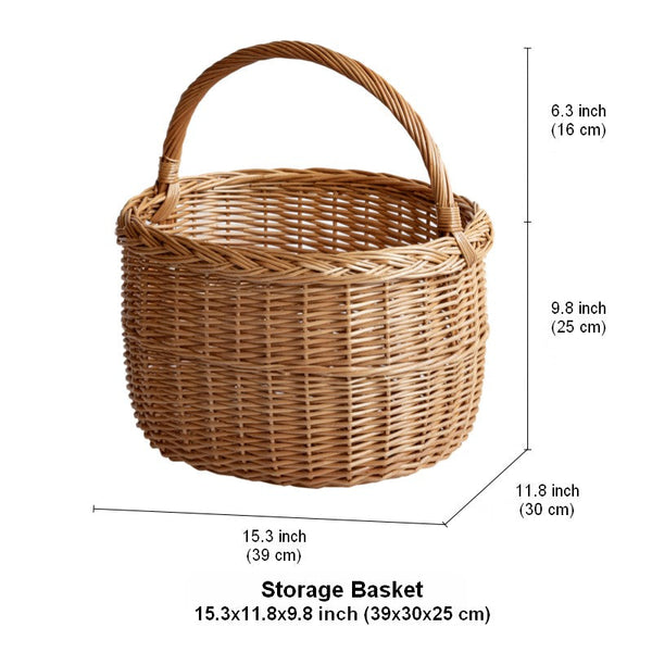 Hand-woven Wicker Storage Basket, Natural Fruit Basket, Storage Basket for Kitchen, Picnic Storage Basket with Handle, Willow Weaving Storage Basket for Shelves-Art Painting Canvas