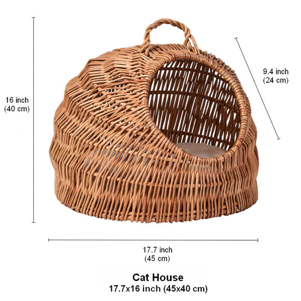 Indoor Cat Bed, Natural Wicker Cat House Basket with Washable Cushion for Indoor Cats and Dogs-Art Painting Canvas