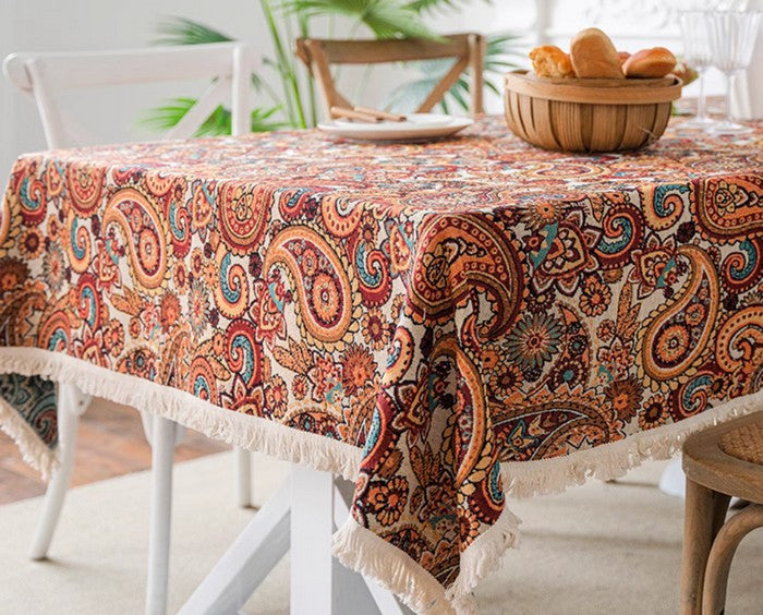 Large Modern Linen Tablecloths, Oriental Rectangular Table Covers for Coffee Table, Bohemian Rectangular Tablecloth for Oval Table-Art Painting Canvas