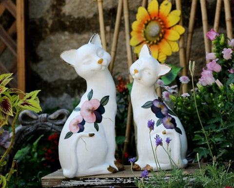 Lovely Cat Statues, Sitting Cats Resin Statue for Garden Ornament, Villa Outdoor Decor Gardening Ideas, Garden Courtyard Decoration, House Warming Gift-Art Painting Canvas