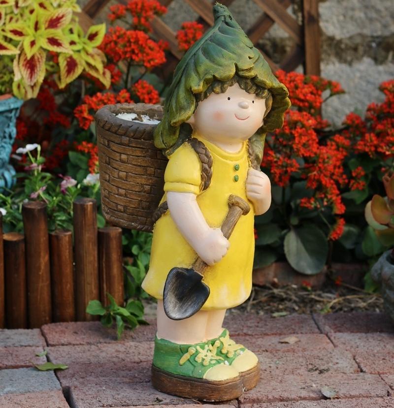 Large Boy Cart and Girl Carry Basket Statues, Flower Pot, Garden Courtyard Ornament, Gardening Ideas, House Warming Gift-Art Painting Canvas