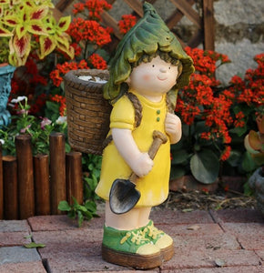 Large Boy Cart and Girl Carry Basket Statues, Flower Pot, Garden Courtyard Ornament, Gardening Ideas, House Warming Gift-Art Painting Canvas