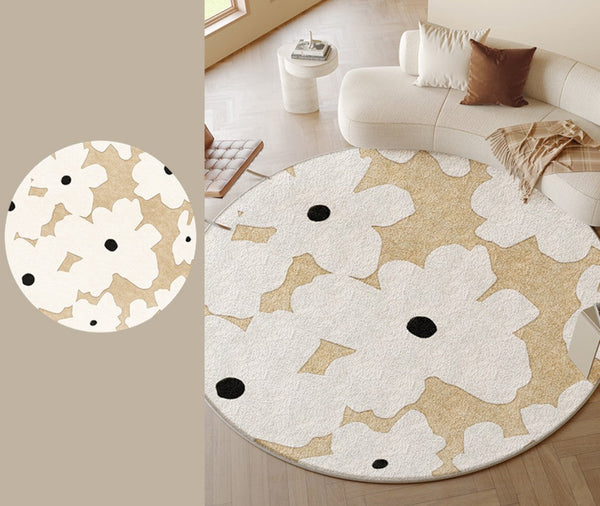 Circular Rugs for Dining Table, Abstract Contemporary Rugs for Bedroom, Modern Round Rugs under Coffee Table, Modern Cream Color Rugs for Living Room-Art Painting Canvas