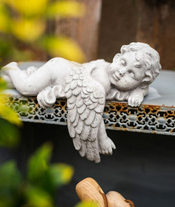 Lovely Sleeping Angel Statue for Garden, Beautiful Cute Garden Courtyard Ornaments, Unique Modern Garden Sculptures, Creative Villa Outdoor Decor Gardening Ideas-Art Painting Canvas
