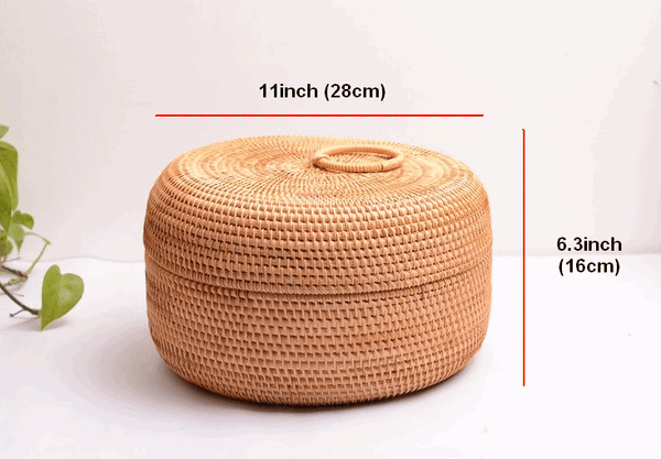 Rattan Basket, Storage Basket with Lid, Woven Basket for Kitchen, Storage Basket for Dining Room, Round Storage Basket-Art Painting Canvas