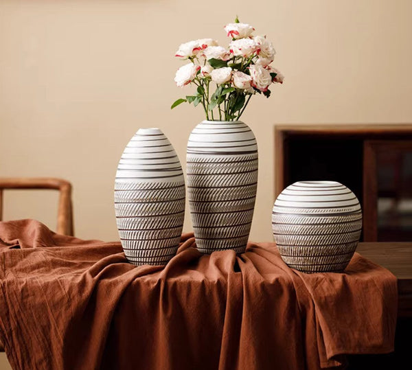 Modern Bouquet Flower Vases, Centerpiece on Dining Table, Large Flower Vase on Table, Handmade Pottery Flower Vases Urn, Water Holding Flower Vases-Art Painting Canvas