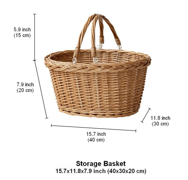 Kitchen Storage Baskets, Small Picnic Food Basket with Handle, Natural Hand-woven Wicker Storage Basket, Willow Weaving Baskets for Vegetable, Natural Fruit Basket-Art Painting Canvas