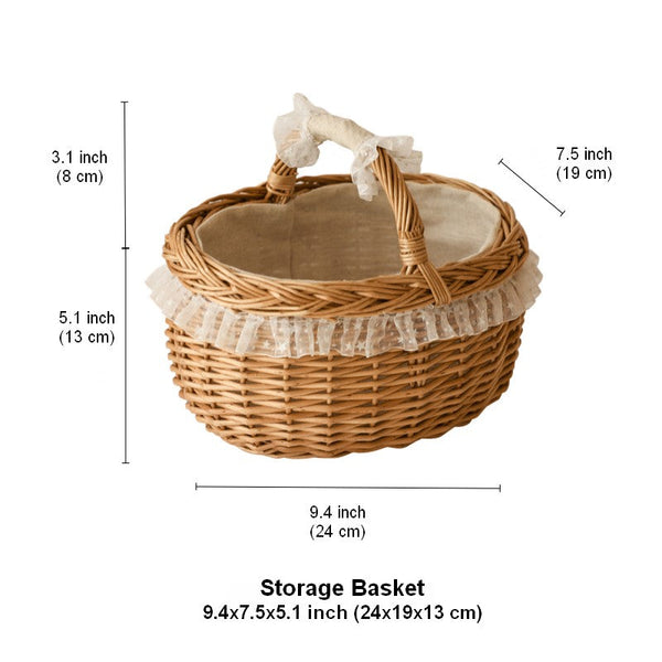 Storage Basket for Kitchen, Picnic Storage Basket with Handle, Hand-woven Wicker Storage Basket, Natural Fruit Basket, Willow Weaving Baskets for Shelves-Art Painting Canvas