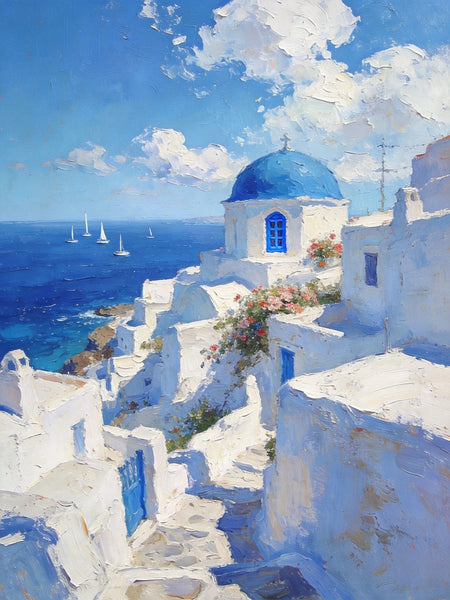 Buy Original Paintings, Harmony of Aegean Hues, Small Paintings On Canvas, Original Landscape Art, Hand Painted Canvas Art, Heavy Texture Wall Art Paintings-Art Painting Canvas