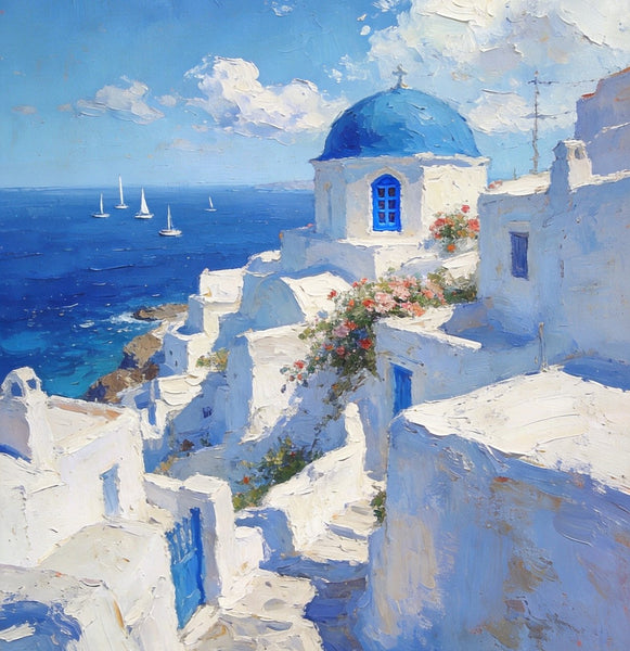 Buy Original Paintings, Harmony of Aegean Hues, Small Paintings On Canvas, Original Landscape Art, Hand Painted Canvas Art, Heavy Texture Wall Art Paintings-Art Painting Canvas