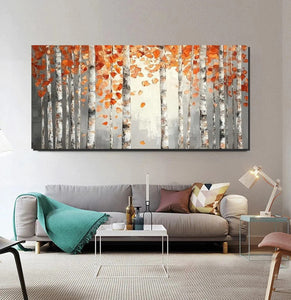 Large Wall Art for Bedroom, Modern Paintings for Living Room, Acrylic Painting on Canvas, Palette Knife Canvas Art, Autumn Birch Tree Painting, Original Canvas Art-Art Painting Canvas