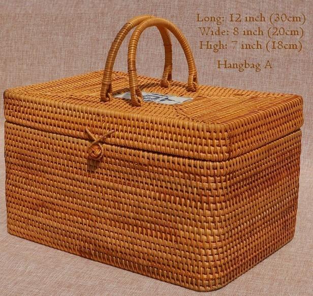 Rattan Wicker Serving Basket, Storage Baskets for Picnic, Kitchen Storage Baskets, Woven Storage Baskets with Lid-Art Painting Canvas