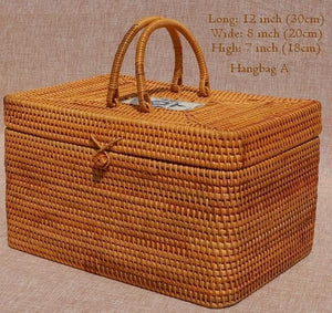 Rattan Wicker Serving Basket, Storage Baskets for Picnic, Kitchen Storage Baskets, Woven Storage Baskets with Lid-Art Painting Canvas