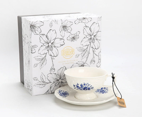 Porcelain Coffee Saucer, Traditional Ceramic Tea Cup with Saucer, Afternoon Tea Saucer Set, Coffee Gift Box Set, Vintage Tea Cup Set, Modern Ceramic Cup-Art Painting Canvas