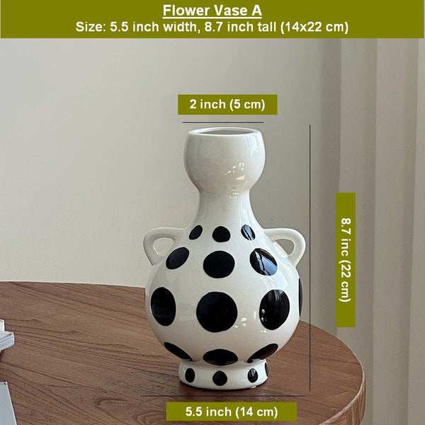 Ceramic Bud Vases, Small Flower Vases on Table, Black and White Polka Dot Flower Vase, Modern Porcelain Flower Vases, Handmade Water Holding Flower Vases-Art Painting Canvas