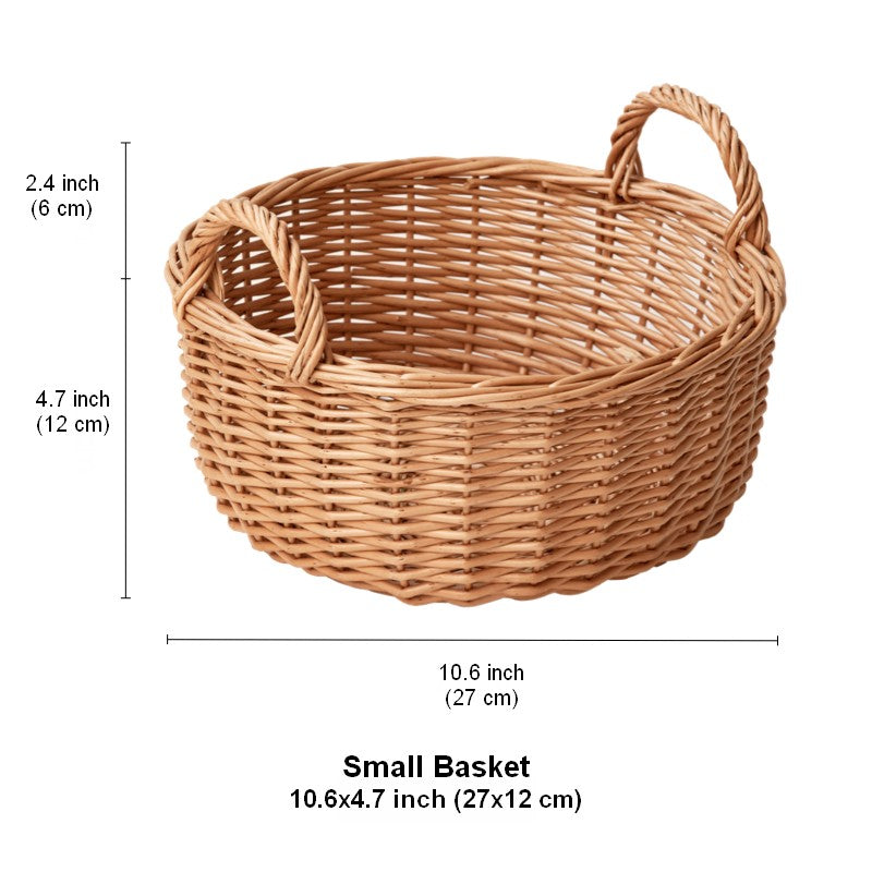Picnic Fruit Basket with Handle, Kitchen Storage Baskets, Natural Hand-woven Wicker Round Storage Basket, Lovely Willow Weaving Baskets for Vegetable, Natural Fruit Storage Basket-Art Painting Canvas