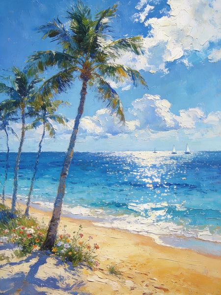 Heavy Texture Wall Art Paintings, Tropical Coastal Bliss, Beach Palm Tree Paintings, Hand Painted Canvas Art, Buy Paintings Online, Original Landscape Art, Small Paintings On Canvas-Art Painting Canvas