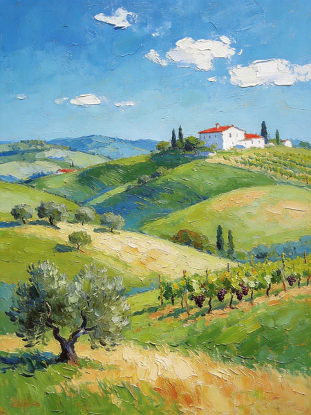 Canvas Paintings for Bedroom, Tranquil Tuscan Hills, Heavy Texture Artwork, Small Oil Paintings, Hand Painted Canvas Art, Original Landscape Paintings-Art Painting Canvas