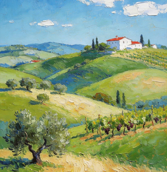 Canvas Paintings for Bedroom, Tranquil Tuscan Hills, Heavy Texture Artwork, Small Oil Paintings, Hand Painted Canvas Art, Original Landscape Paintings-Art Painting Canvas