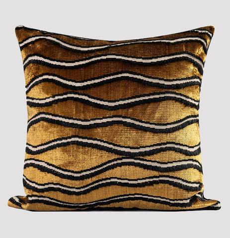 Golden Contemporary Pillows, Abstract Decorative Throw Pillows, Square Modern Throw Pillows for Couch, Large Simple Throw Pillow for Interior Design-Art Painting Canvas