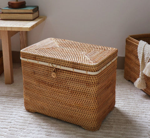 Oversized Storage Baskets for Bedroom, Rectangular Woven Storage Baskets for Clothes, Large Rectangular Storage Basket with Lid, Rattan Storage Case-Art Painting Canvas