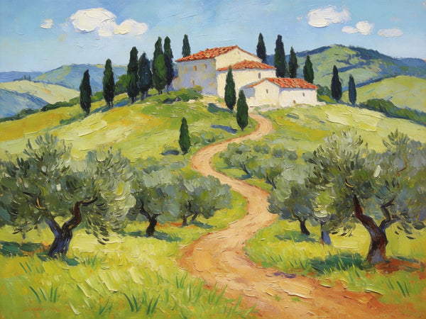 Serene Tuscan Landscape, Original Landscape Paintings, Landscape Canvas Paintings, Buy Paintings Online, Hand Painted Canvas Art-Art Painting Canvas