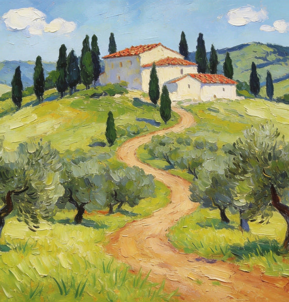 Serene Tuscan Landscape, Original Landscape Paintings, Landscape Canvas Paintings, Buy Paintings Online, Hand Painted Canvas Art-Art Painting Canvas
