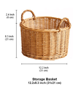Small Picnic Fruit Basket with Handle, Kitchen Storage Baskets, Natural Hand-woven Wicker Round Storage Basket, Small Willow Weaving Baskets for Vegetable, Natural Fruit Storage Basket-Art Painting Canvas