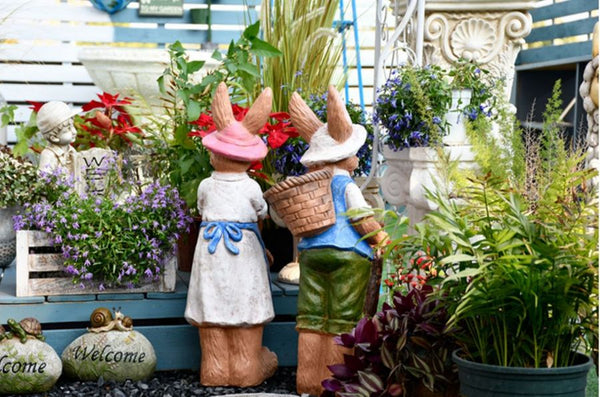 Garden Courtyard Ornaments, Large Rabbit Statue for Garden, Villa Outdoor Decor Gardening Ideas, Bunny Flowerpot, Modern Garden Sculptures-Art Painting Canvas