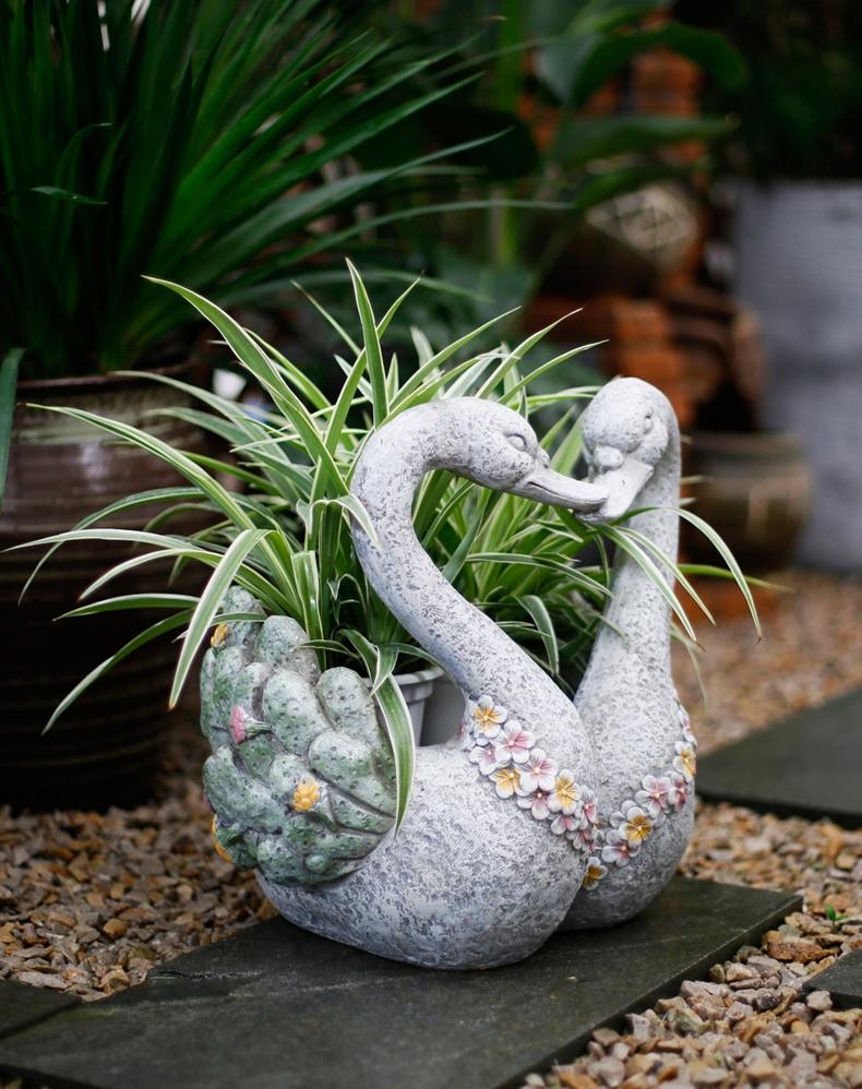 Swan Lovers Flower Pot Extra Large Animal Statue, Garden Ornament, Swan Lovers Statues, Villa Courtyard Decor, Outdoor Decoration Ideas, Romantic Swan Planter, Lovers Swan Statue, Extra Large Swan Pot, Villa Swan Lovers Decor, Outdoor Swan Couple Ornament