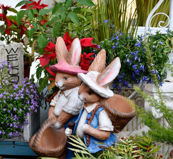 Garden Courtyard Ornaments, Large Rabbit Statue for Garden, Villa Outdoor Decor Gardening Ideas, Bunny Flowerpot, Modern Garden Sculptures-Art Painting Canvas