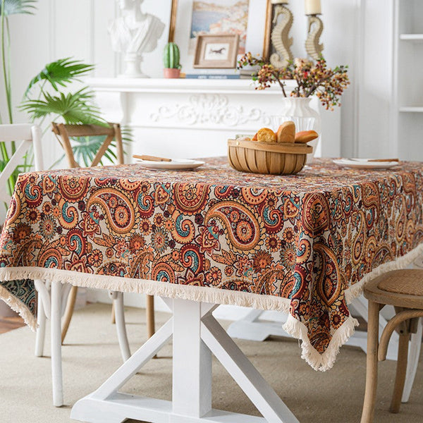 Large Modern Linen Tablecloths, Oriental Rectangular Table Covers for Coffee Table, Bohemian Rectangular Tablecloth for Oval Table-Art Painting Canvas