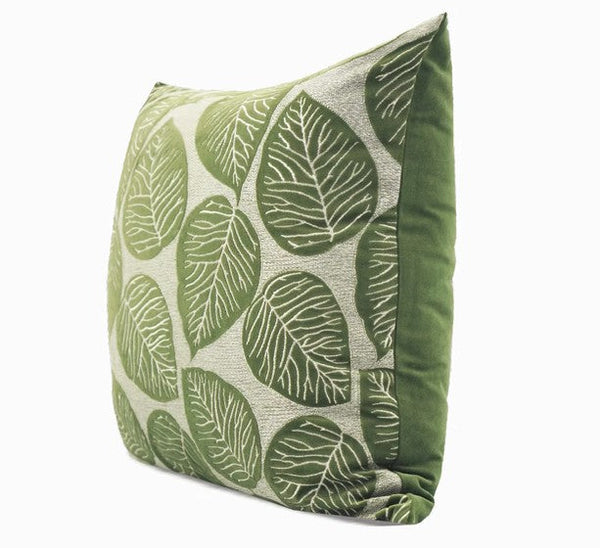 Contemporary Modern Sofa Pillows, Green Leaves Square Modern Throw Pillows for Couch, Simple Decorative Throw Pillows, Large Throw Pillow for Interior Design-Art Painting Canvas
