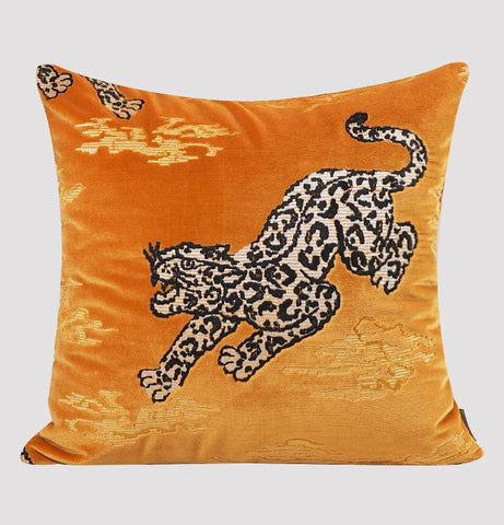 Contemporary Modern Sofa Pillows, Yellow Embroidery Tiger Pattern Pillows for Couch, Decorative Throw Pillows for Bedroom, Large Modern Sofa Pillow for Living Room