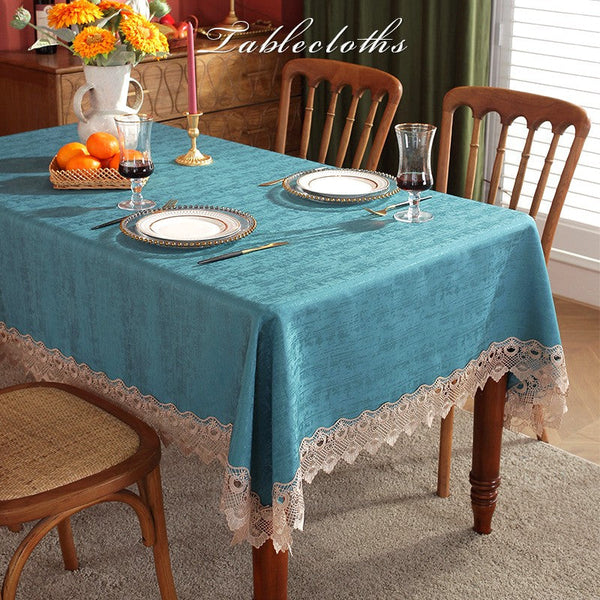 Table Cover for Dining Room Table, Green Lace Tablecloth for Home Decoration, Large Modern Rectangle Tablecloth, Square Tablecloth for Round Table-Art Painting Canvas